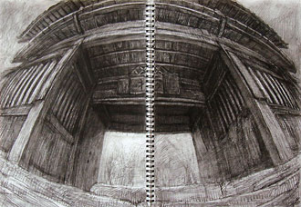 「松ぼっくり」の水彩画：映画「同じ月を見ている」使用絵画